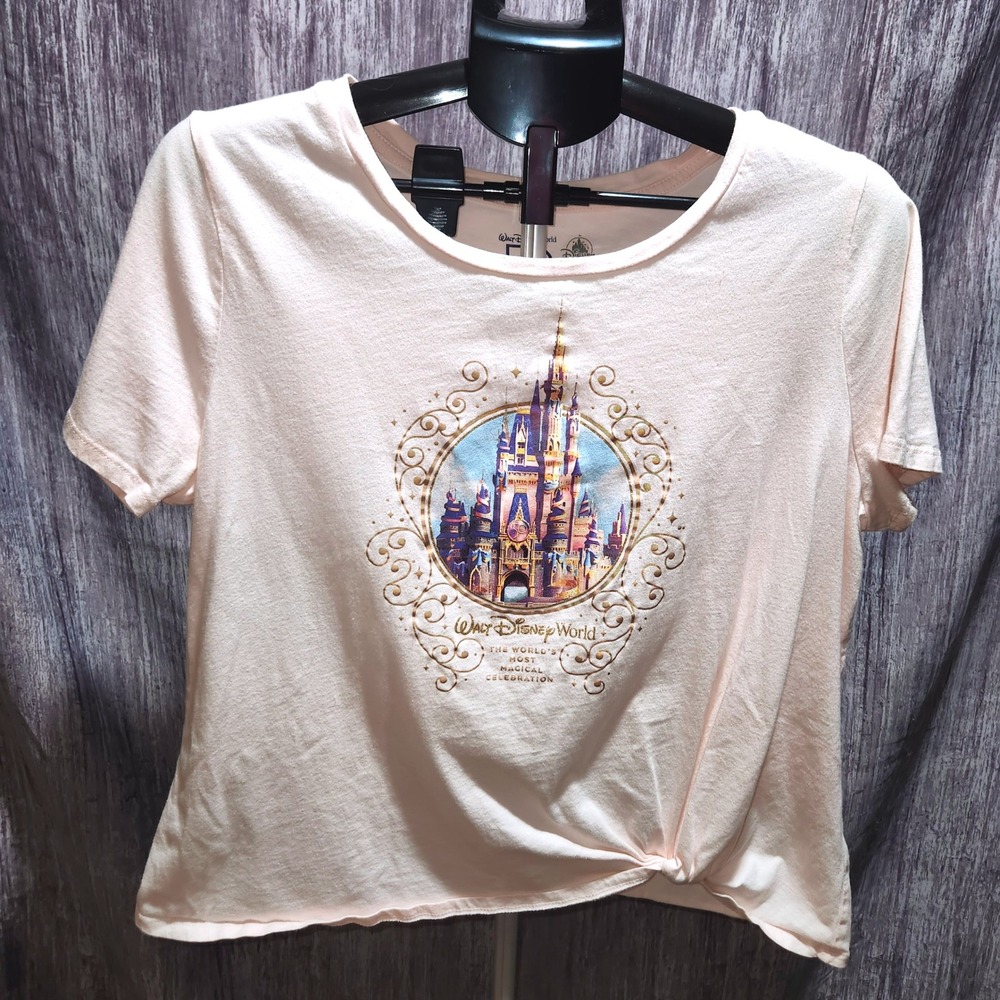 Disney World 50th Anniversary Light Pink Castle Graphic‎ Tie Front Top XL